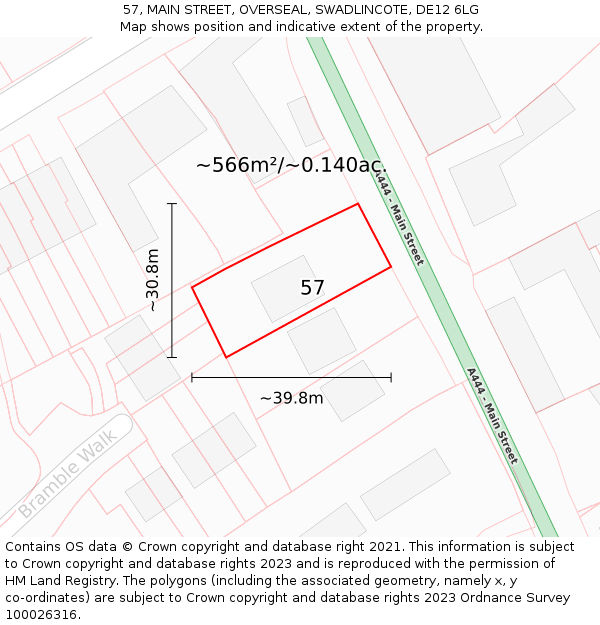 57, MAIN STREET, OVERSEAL, SWADLINCOTE, DE12 6LG: Plot and title map