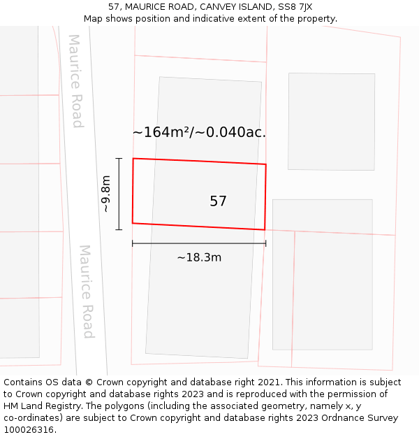 57, MAURICE ROAD, CANVEY ISLAND, SS8 7JX: Plot and title map