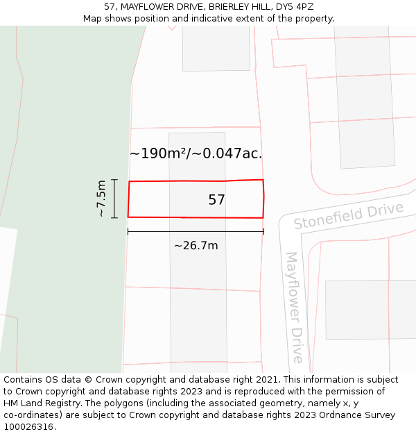 57, MAYFLOWER DRIVE, BRIERLEY HILL, DY5 4PZ: Plot and title map