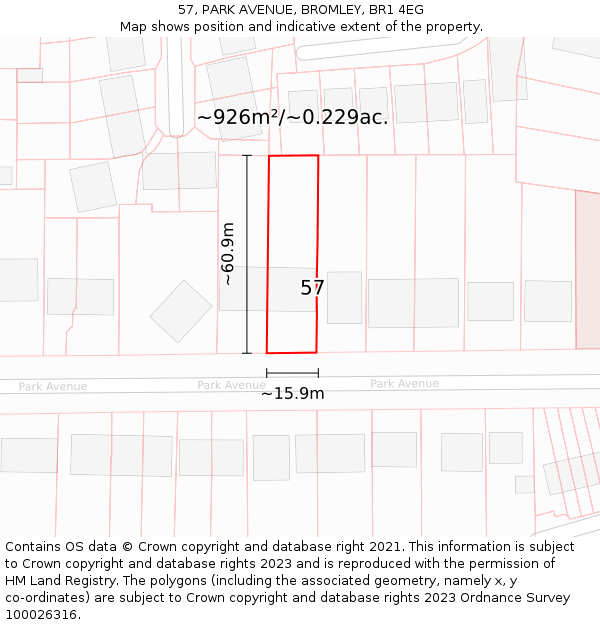 57, PARK AVENUE, BROMLEY, BR1 4EG: Plot and title map