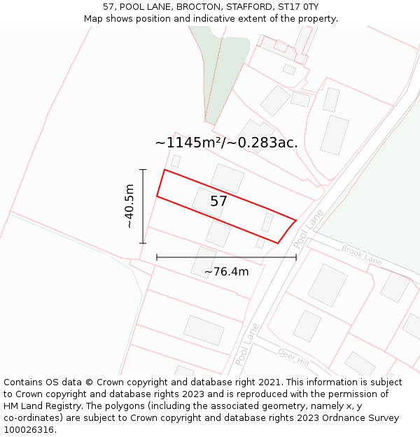 57, POOL LANE, BROCTON, STAFFORD, ST17 0TY: Plot and title map