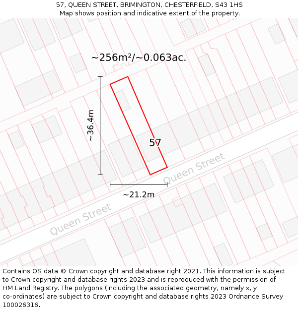 57, QUEEN STREET, BRIMINGTON, CHESTERFIELD, S43 1HS: Plot and title map