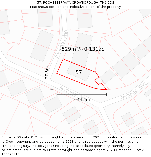57, ROCHESTER WAY, CROWBOROUGH, TN6 2DS: Plot and title map