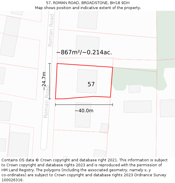 57, ROMAN ROAD, BROADSTONE, BH18 9DH: Plot and title map