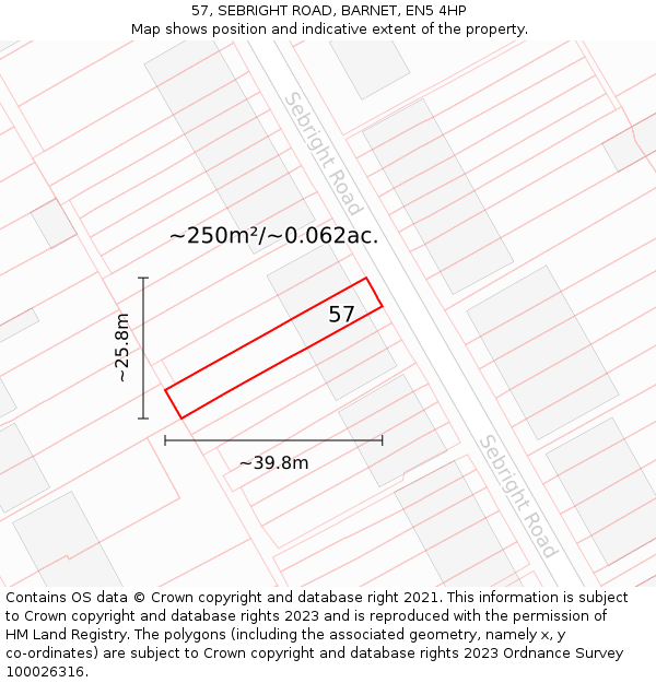 57, SEBRIGHT ROAD, BARNET, EN5 4HP: Plot and title map