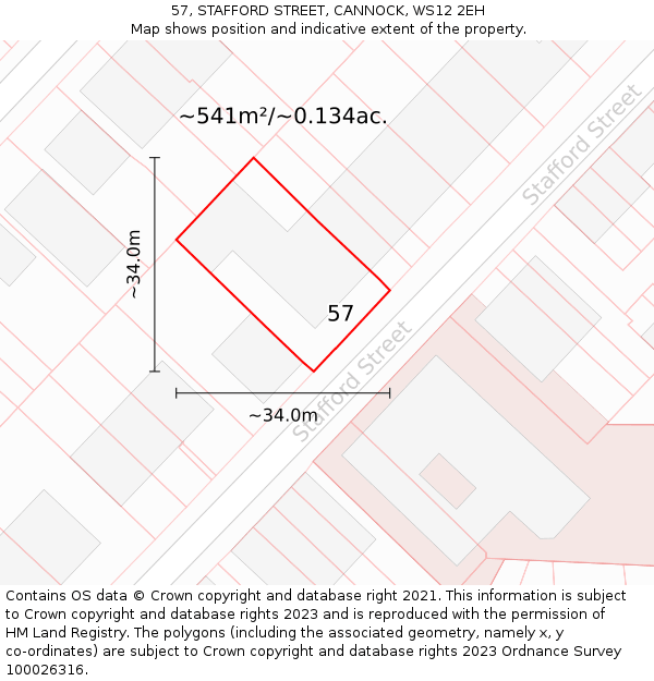 57, STAFFORD STREET, CANNOCK, WS12 2EH: Plot and title map