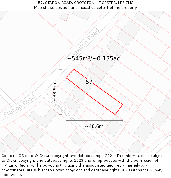 57, STATION ROAD, CROPSTON, LEICESTER, LE7 7HG: Plot and title map