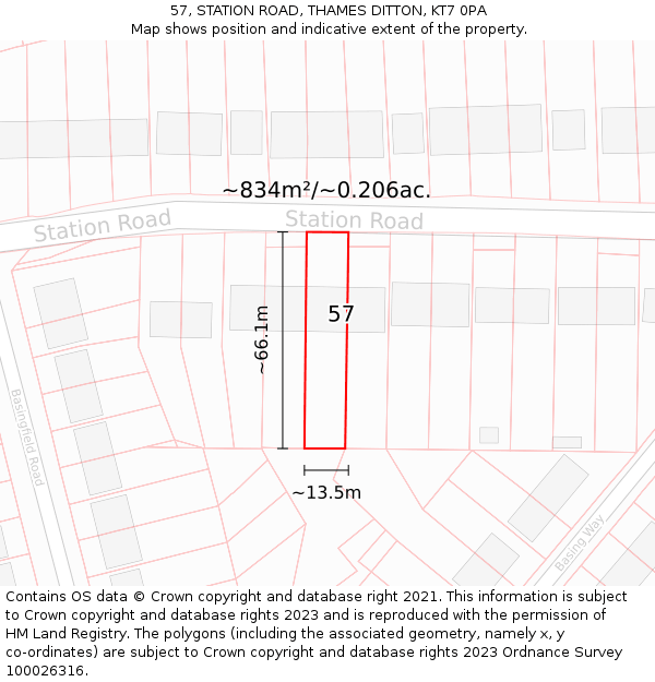 57, STATION ROAD, THAMES DITTON, KT7 0PA: Plot and title map