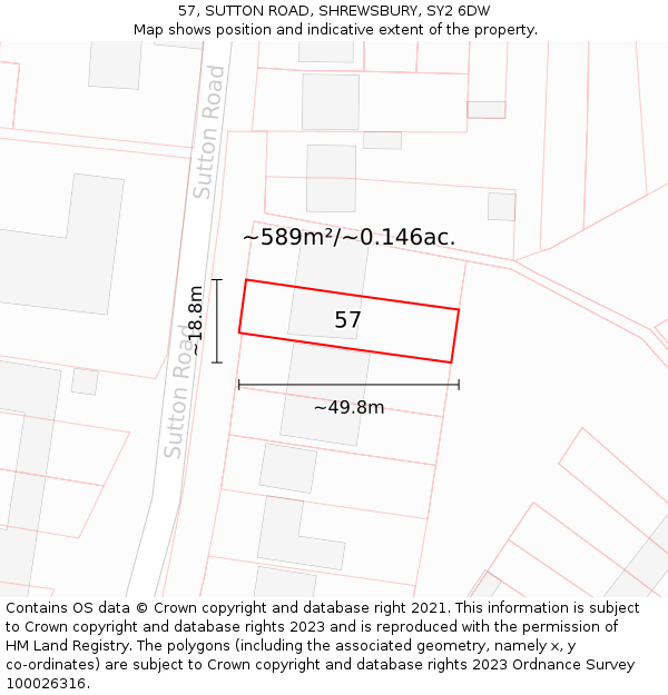 57, SUTTON ROAD, SHREWSBURY, SY2 6DW: Plot and title map