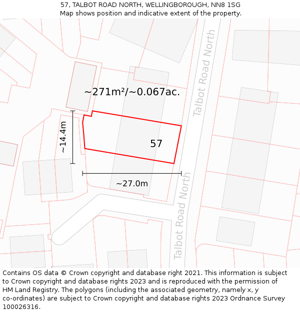 57, TALBOT ROAD NORTH, WELLINGBOROUGH, NN8 1SG: Plot and title map