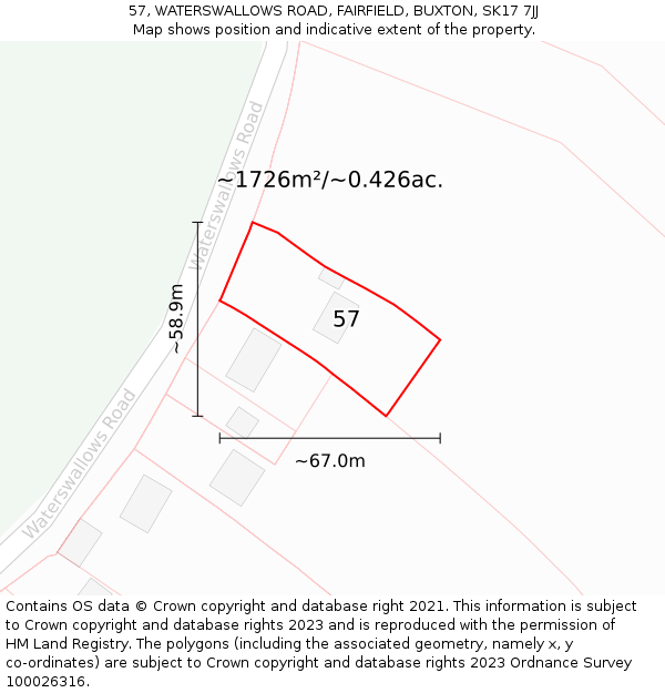 57, WATERSWALLOWS ROAD, FAIRFIELD, BUXTON, SK17 7JJ: Plot and title map