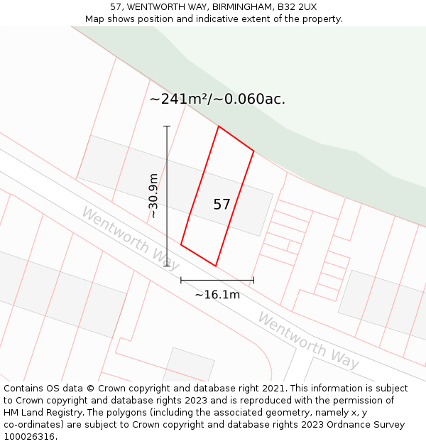 57, WENTWORTH WAY, BIRMINGHAM, B32 2UX: Plot and title map