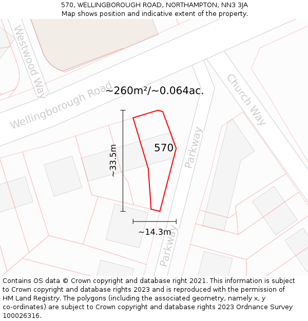 570, WELLINGBOROUGH ROAD, NORTHAMPTON, NN3 3JA: Plot and title map