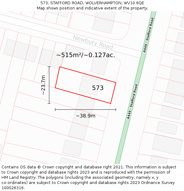 573, STAFFORD ROAD, WOLVERHAMPTON, WV10 6QE: Plot and title map