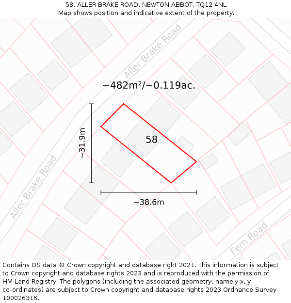 58, ALLER BRAKE ROAD, NEWTON ABBOT, TQ12 4NL: Plot and title map