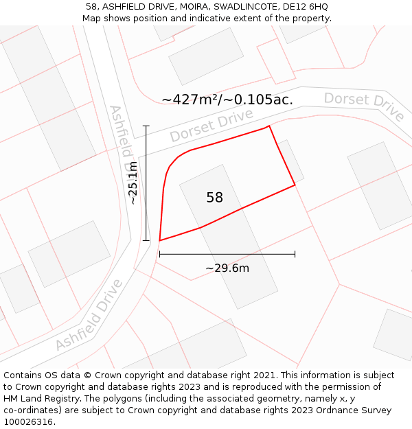 58, ASHFIELD DRIVE, MOIRA, SWADLINCOTE, DE12 6HQ: Plot and title map