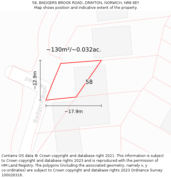 58, BADGERS BROOK ROAD, DRAYTON, NORWICH, NR8 6EY: Plot and title map