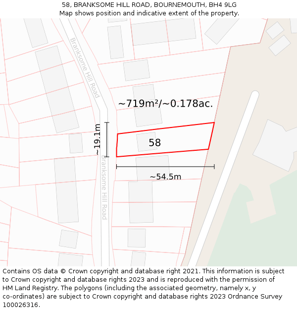 58, BRANKSOME HILL ROAD, BOURNEMOUTH, BH4 9LG: Plot and title map