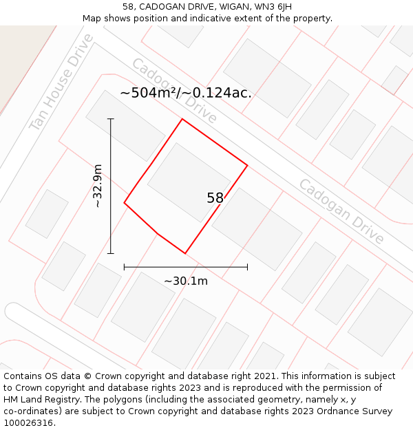 58, CADOGAN DRIVE, WIGAN, WN3 6JH: Plot and title map