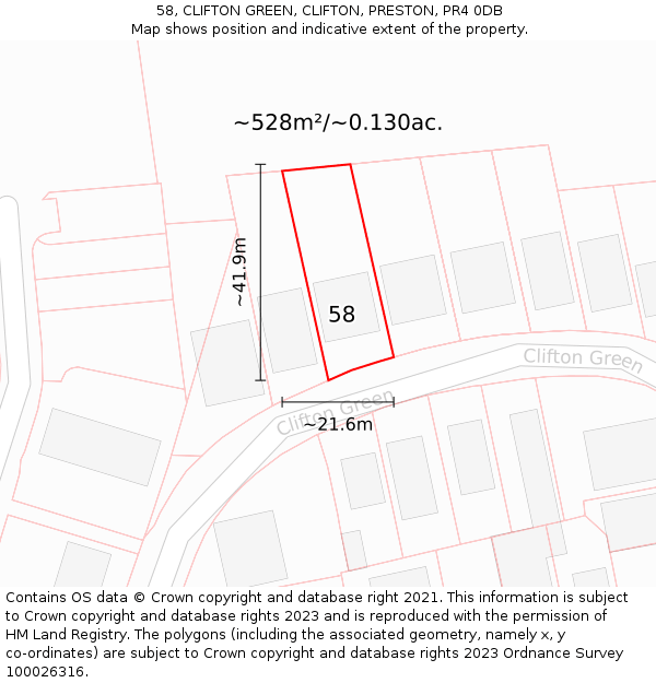 58, CLIFTON GREEN, CLIFTON, PRESTON, PR4 0DB: Plot and title map