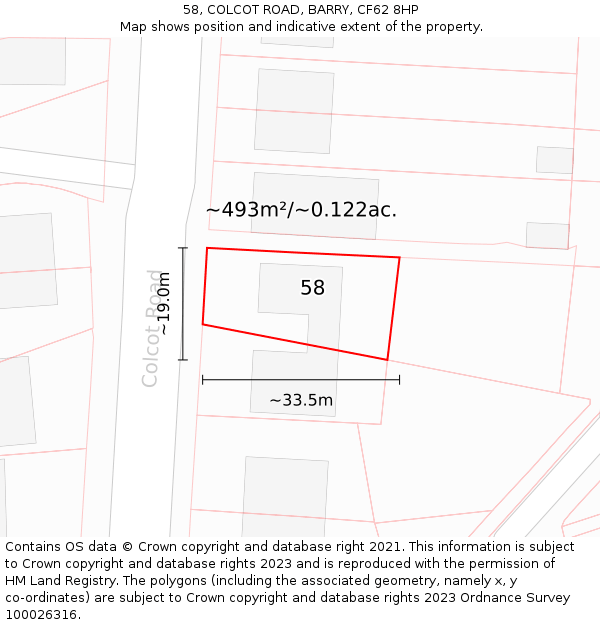 58, COLCOT ROAD, BARRY, CF62 8HP: Plot and title map