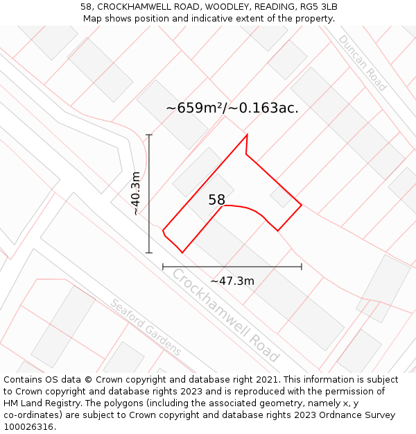 58, CROCKHAMWELL ROAD, WOODLEY, READING, RG5 3LB: Plot and title map