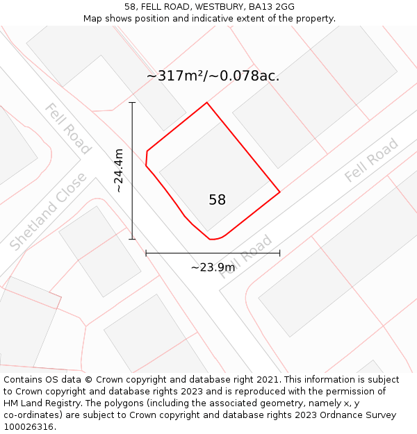 58, FELL ROAD, WESTBURY, BA13 2GG: Plot and title map