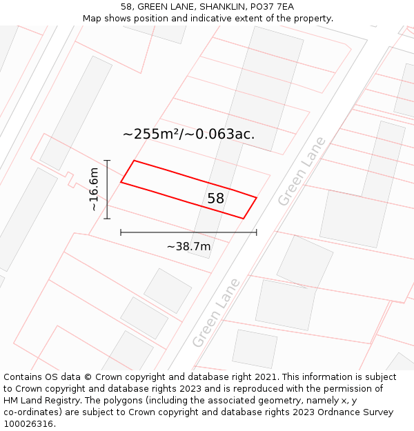 58, GREEN LANE, SHANKLIN, PO37 7EA: Plot and title map