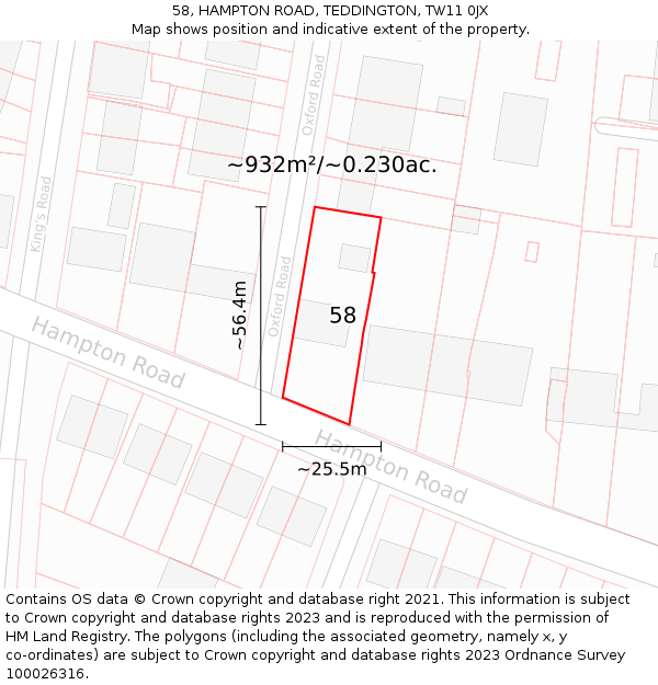 58, HAMPTON ROAD, TEDDINGTON, TW11 0JX: Plot and title map