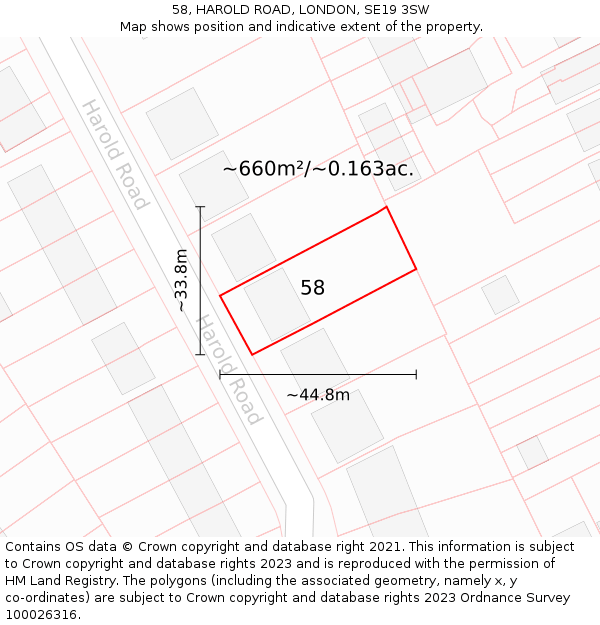 58, HAROLD ROAD, LONDON, SE19 3SW: Plot and title map