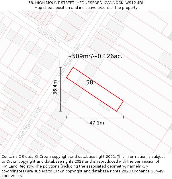 58, HIGH MOUNT STREET, HEDNESFORD, CANNOCK, WS12 4BL: Plot and title map