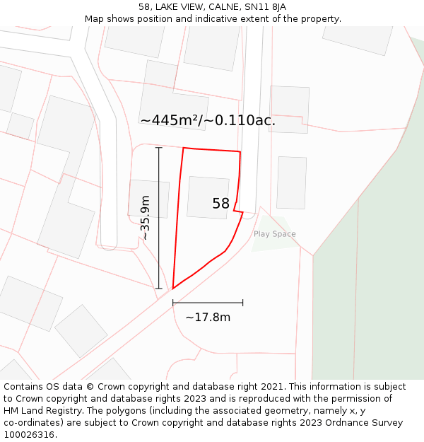 58, LAKE VIEW, CALNE, SN11 8JA: Plot and title map