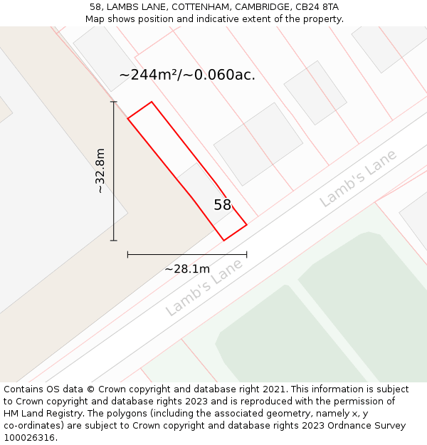 58, LAMBS LANE, COTTENHAM, CAMBRIDGE, CB24 8TA: Plot and title map