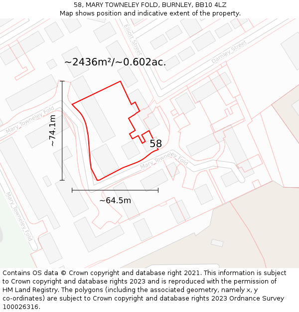 58, MARY TOWNELEY FOLD, BURNLEY, BB10 4LZ: Plot and title map