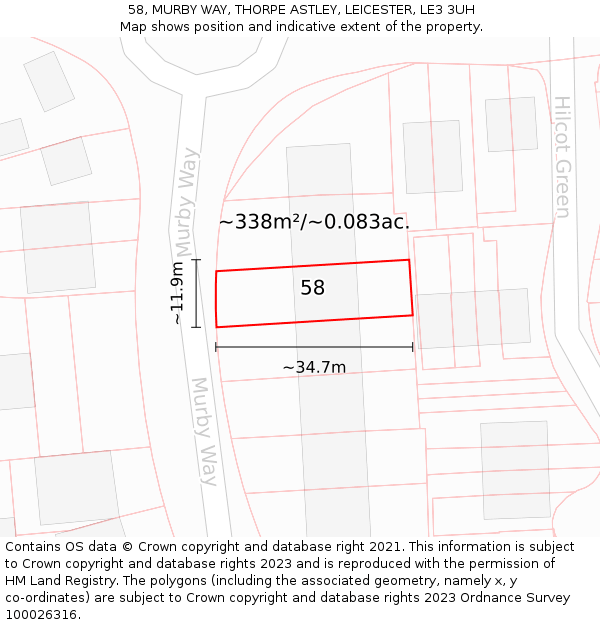 58, MURBY WAY, THORPE ASTLEY, LEICESTER, LE3 3UH: Plot and title map