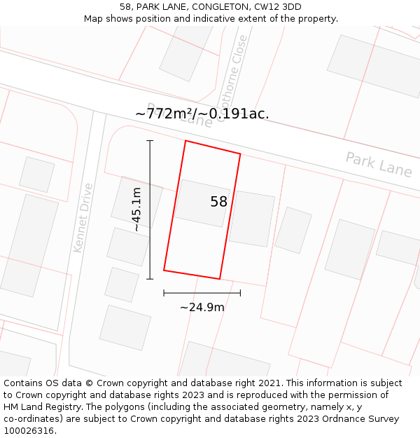 58, PARK LANE, CONGLETON, CW12 3DD: Plot and title map