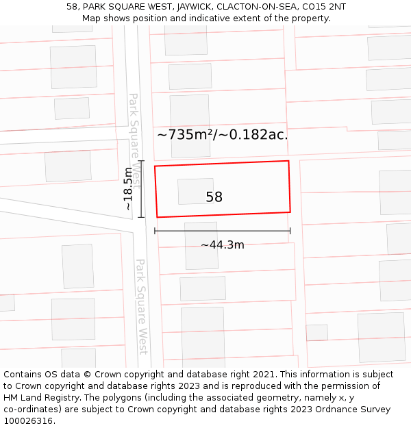 58, PARK SQUARE WEST, JAYWICK, CLACTON-ON-SEA, CO15 2NT: Plot and title map