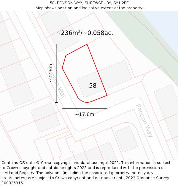 58, PENSON WAY, SHREWSBURY, SY1 2BF: Plot and title map