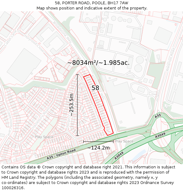 58, PORTER ROAD, POOLE, BH17 7AW: Plot and title map