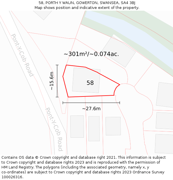 58, PORTH Y WAUN, GOWERTON, SWANSEA, SA4 3BJ: Plot and title map