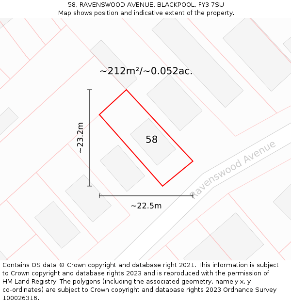 58, RAVENSWOOD AVENUE, BLACKPOOL, FY3 7SU: Plot and title map