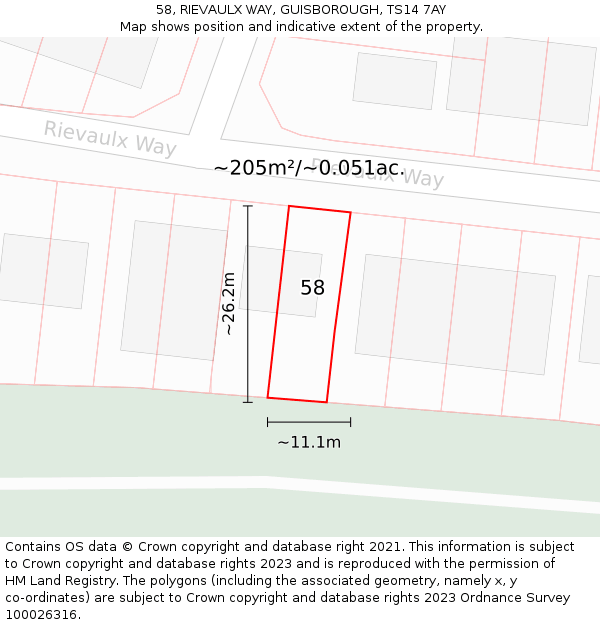 58, RIEVAULX WAY, GUISBOROUGH, TS14 7AY: Plot and title map