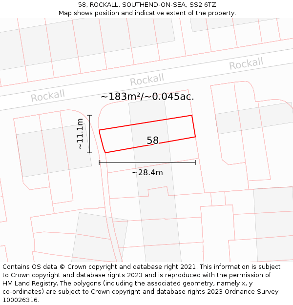 58, ROCKALL, SOUTHEND-ON-SEA, SS2 6TZ: Plot and title map