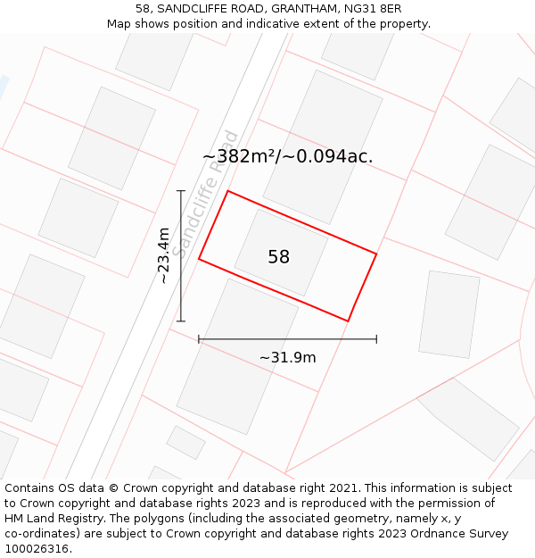 58, SANDCLIFFE ROAD, GRANTHAM, NG31 8ER: Plot and title map