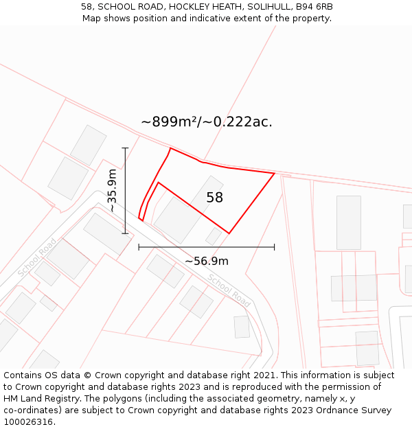 58, SCHOOL ROAD, HOCKLEY HEATH, SOLIHULL, B94 6RB: Plot and title map