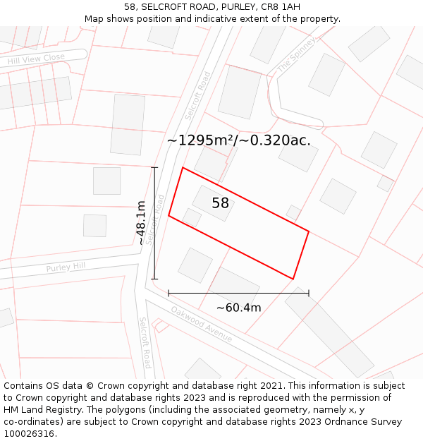 58, SELCROFT ROAD, PURLEY, CR8 1AH: Plot and title map