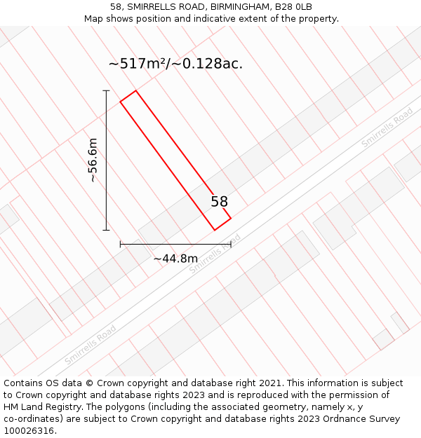 58, SMIRRELLS ROAD, BIRMINGHAM, B28 0LB: Plot and title map