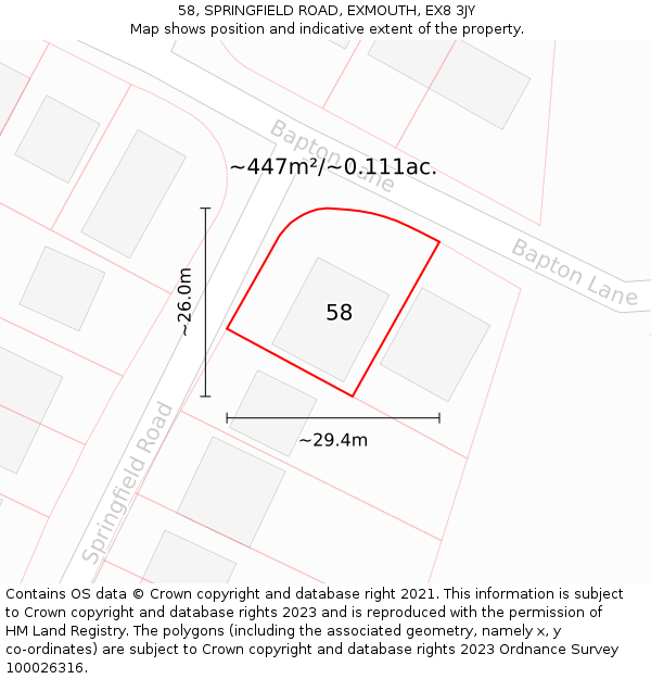 58, SPRINGFIELD ROAD, EXMOUTH, EX8 3JY: Plot and title map