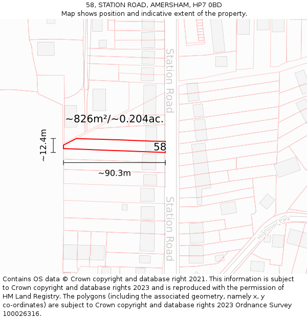 58, STATION ROAD, AMERSHAM, HP7 0BD: Plot and title map