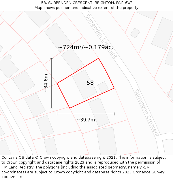 58, SURRENDEN CRESCENT, BRIGHTON, BN1 6WF: Plot and title map